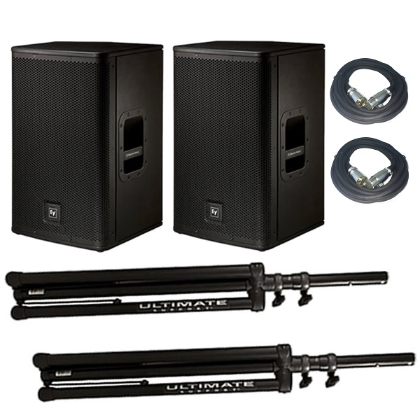 EV ELX115P Active PA Speaker Pair + TS Stands & XLR Cables