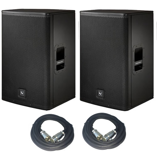 EV ELX115P 15" Powered PA Speakers Pair + 2 XLR Cables
