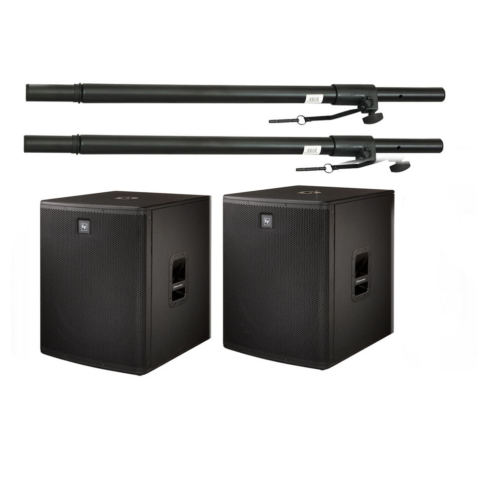 EV ELX118P Powered Subwoofer Pair + ASP-1 Poles
